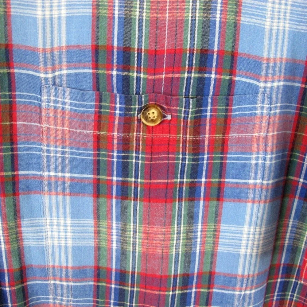 Orvis Short Sleeve Button Down Cotton Shirt Men's Large Red Blue Plaid - Picture 3 of 7